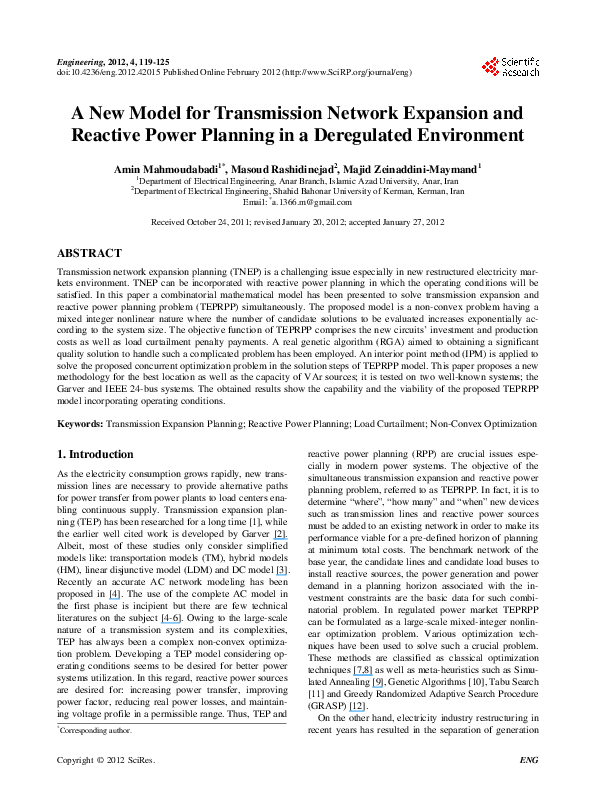 (PDF) A New Model for Transmission Network Expansion and Reactive Power ...