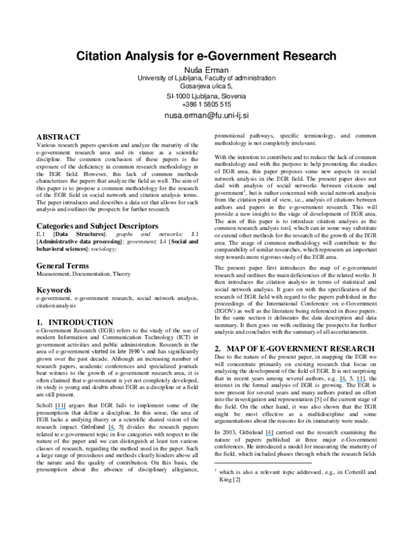 (PDF) Citation analysis for e-government research