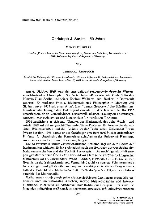 Christoph J. Scriba—60 Jahre