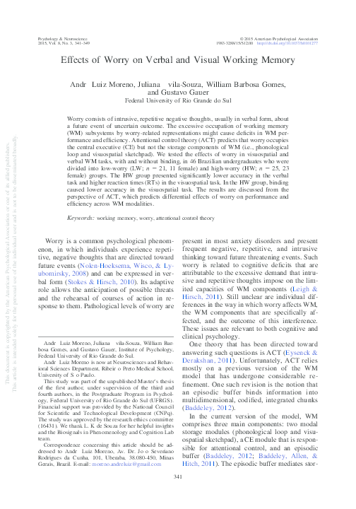 (PDF) Effects of Worry on Verbal and Visual Working Memory