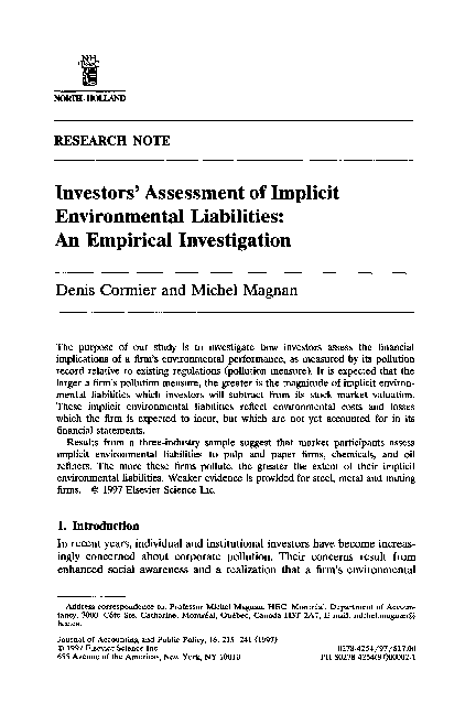 (PDF) Investors' assessment of implicit environmental liabilities: An ...
