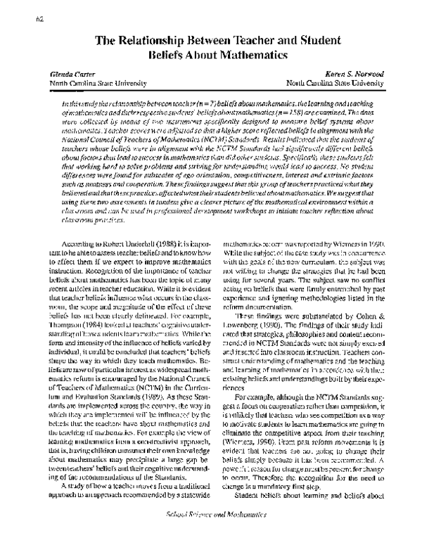 (PDF) The Relationship Between Teacher and Student Beliefs About ...