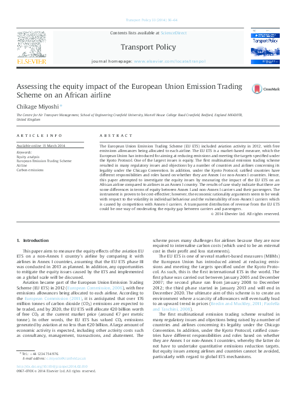 (PDF) Assessing the equity impact of the European Union Emission ...