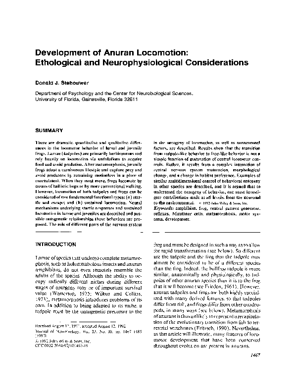 (PDF) Development of anuran locomotion: Ethological and ...