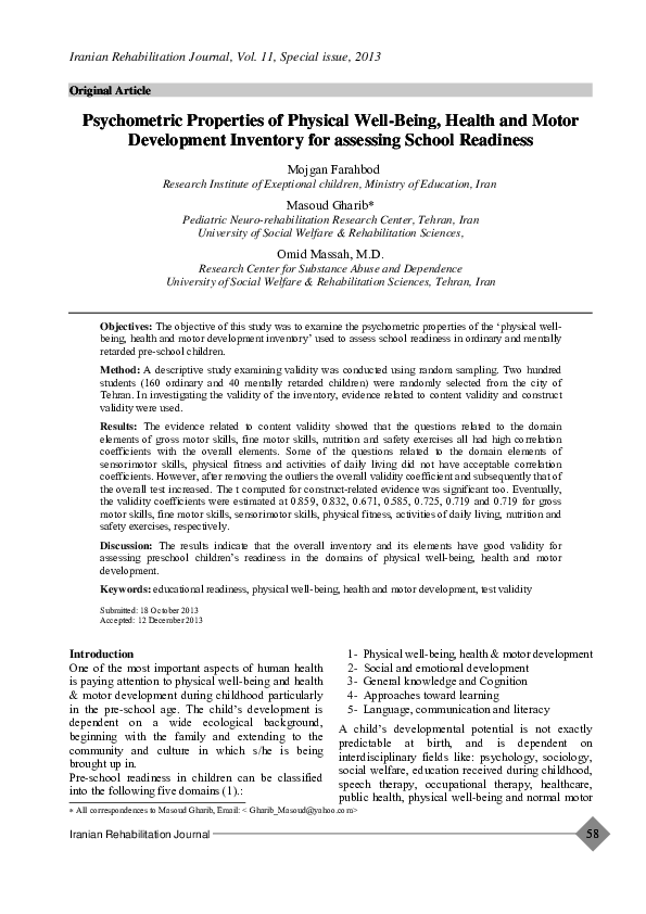(PDF) Psychometric Properties of Physical Well-Being, Health and Motor ...