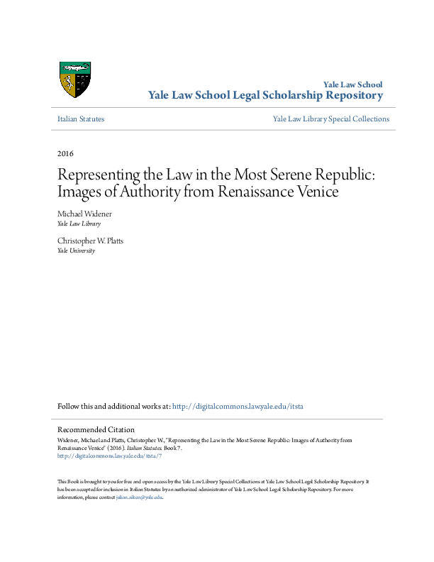 Representing the Law in the Most Serene Republic: Images of Authority from Renaissance Venice [full catalogue]