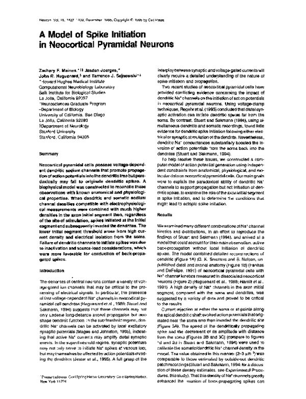 (PDF) A model of spike initiation in neocortical pyramidal neurons