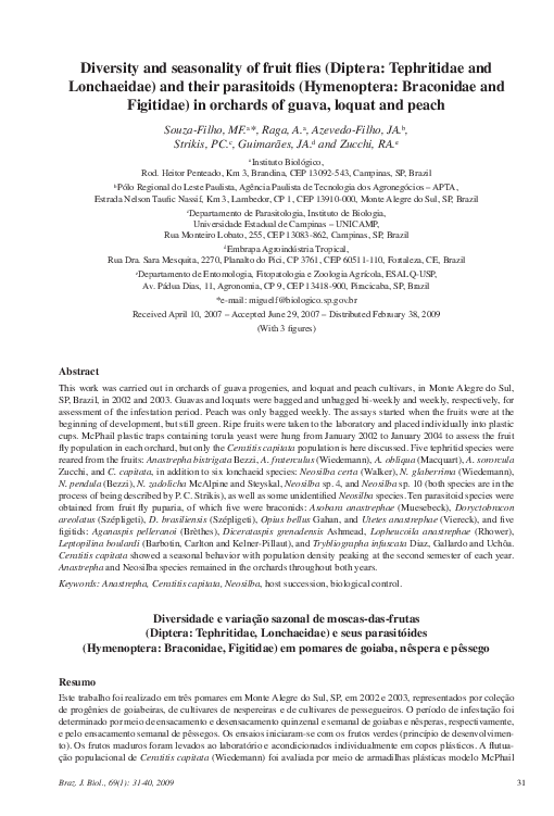 (PDF) Diversity and seasonality of fruit flies (Diptera: Tephritidae ...