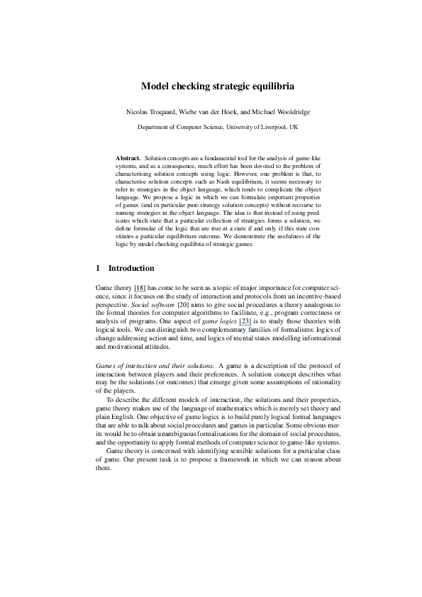 (PDF) Model Checking Strategic Equilibria