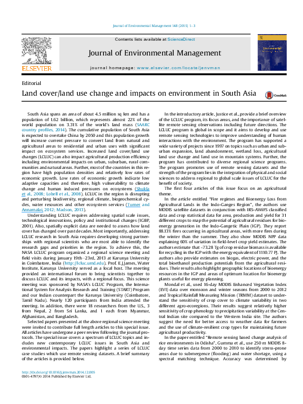 (PDF) Land cover/land use change and impacts on environment in South Asia