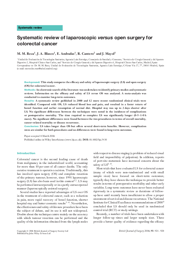 (PDF) Systematic review of laparoscopicversus open surgery for ...