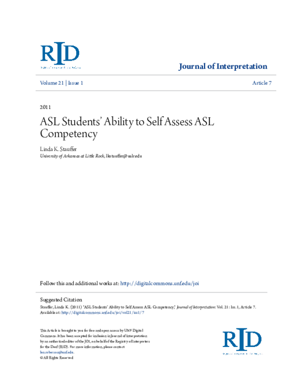 (PDF) ASL Students’ Ability to Self Assess ASL Competency