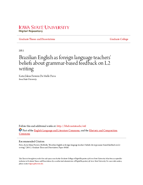 (PDF) Brazilian English as foreign language teachers' beliefs about ...