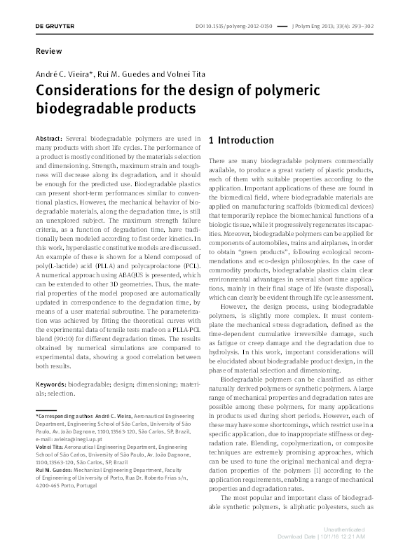 (PDF) Considerations for the design of polymeric biodegradable products