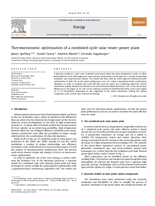 (PDF) Thermoeconomic optimization of a combined-cycle solar tower power ...