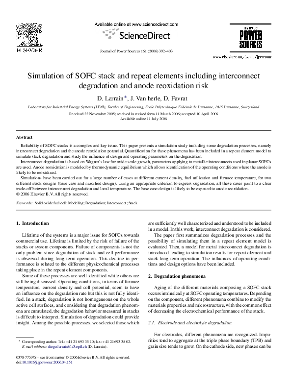 (PDF) Simulation of SOFC stack and repeat elements including ...
