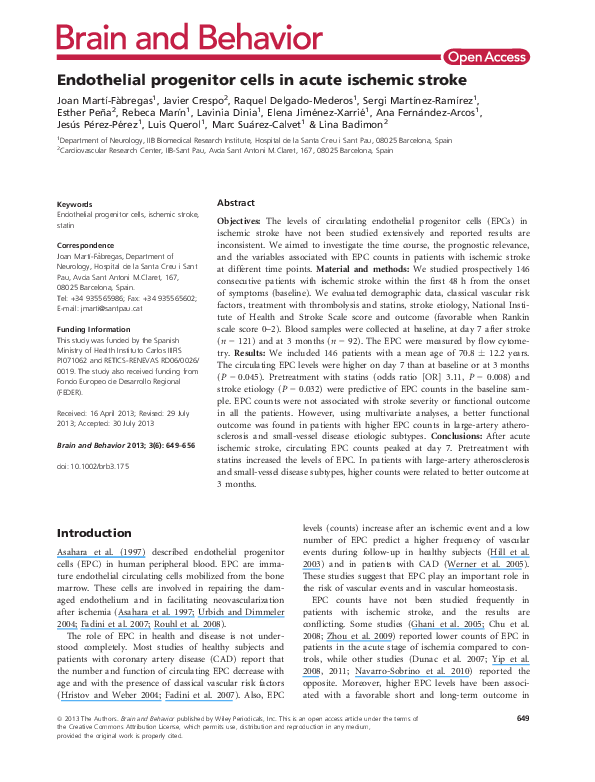 (PDF) Endothelial progenitor cells in acute ischemic stroke