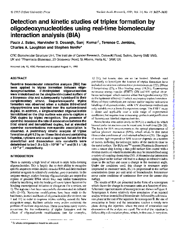 (PDF) Detection and kinetic studies of triplex formation by ...