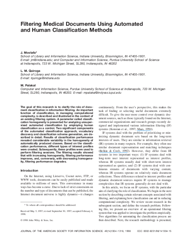 (PDF) Filtering Medical Documents Using Automated and Human ...