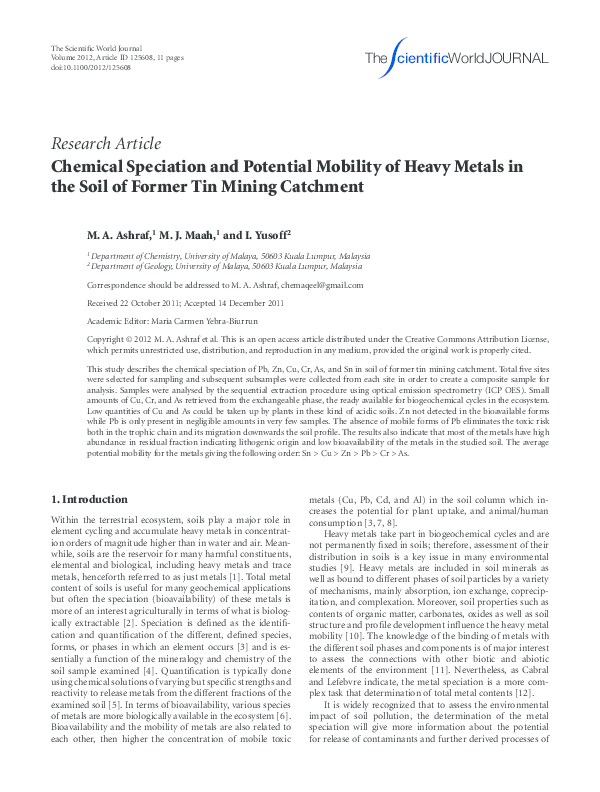 (PDF) Chemical speciation and potential mobility of heavy metals in the ...