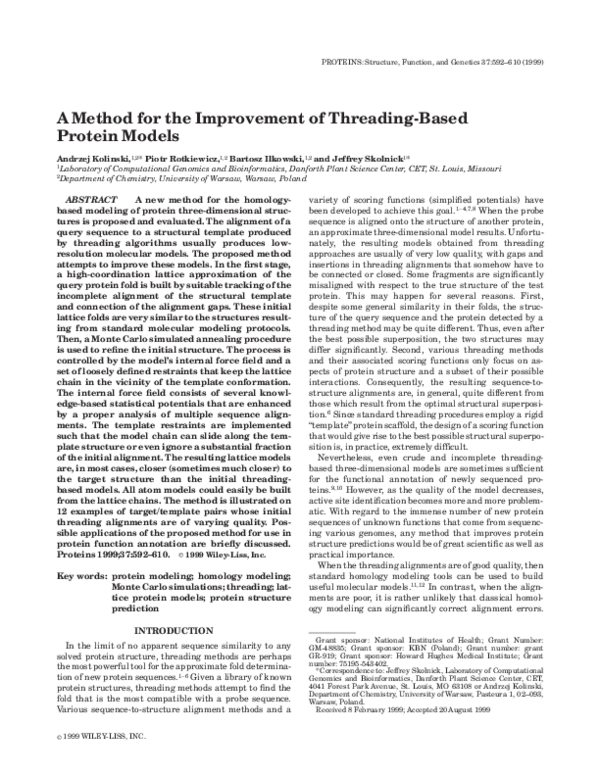 (PDF) A method for the improvement of threading‐based protein models