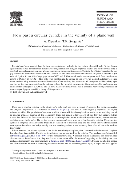 (PDF) Flow past a circular cylinder in the vicinity of a plane wall