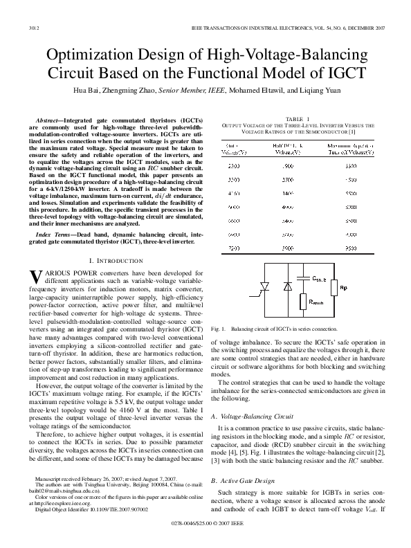 (PDF) Optimization Design of HighVoltageBalancing Circuit Based on