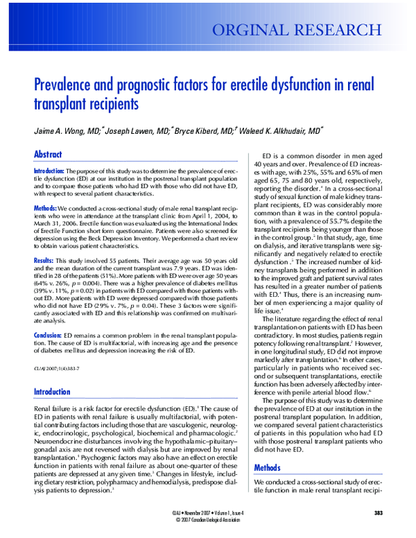 (PDF) Prevalence and prognostic factors for erectile dysfunction in ...