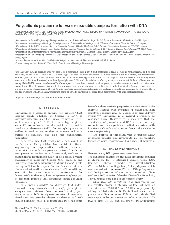 (PDF) Polycationic protamine for water-insoluble complex formation with DNA