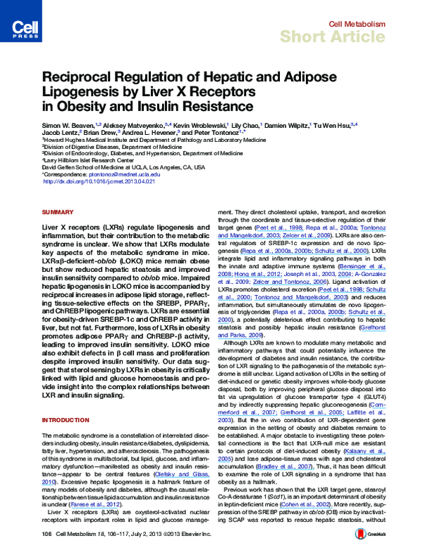 (PDF) Reciprocal Regulation of Hepatic and Adipose Lipogenesis by Liver ...