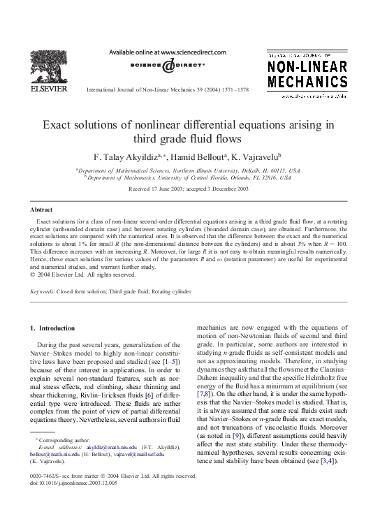 (PDF) Exact solutions of nonlinear differential equations arising in ...