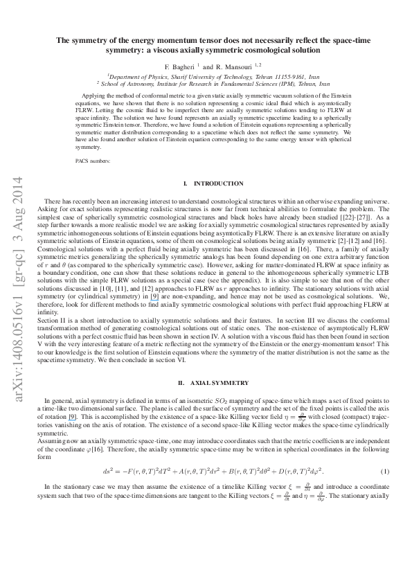 (PDF) The symmetry of the energy momentum tensor does not necessarily ...