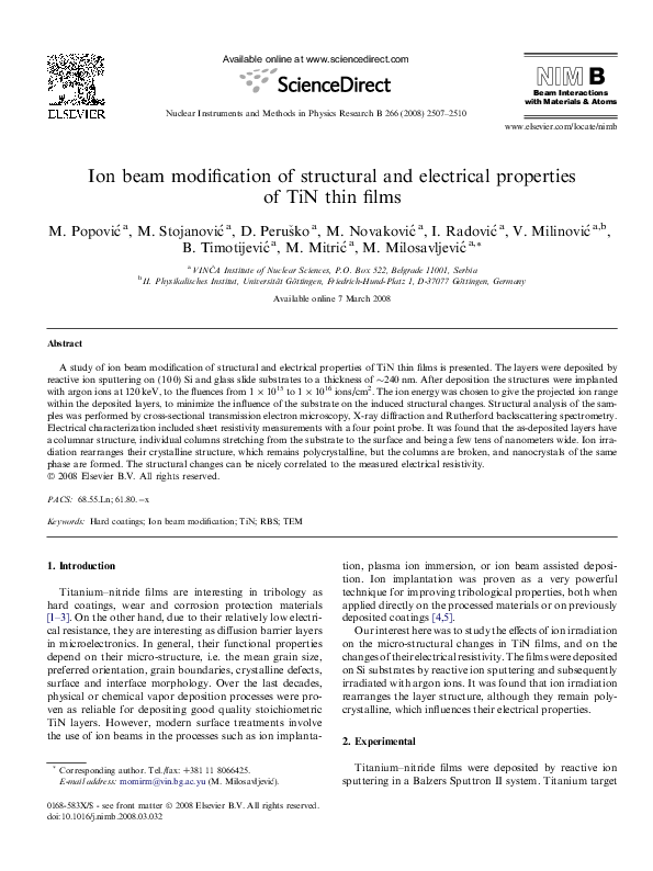 (PDF) Ion beam modification of structural and electrical properties of ...
