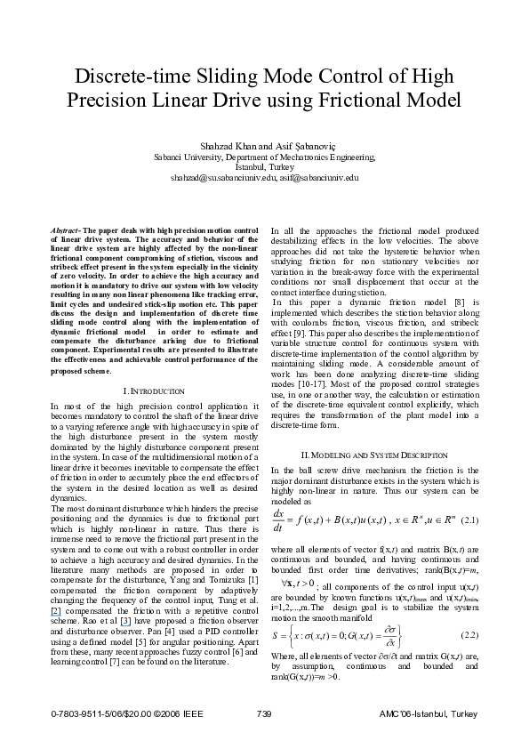 (PDF) Discretetime sliding mode control of high precision linear drive