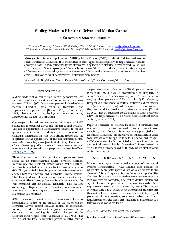 (PDF) Sliding Modes in Electrical Drives and Motion Control Asif