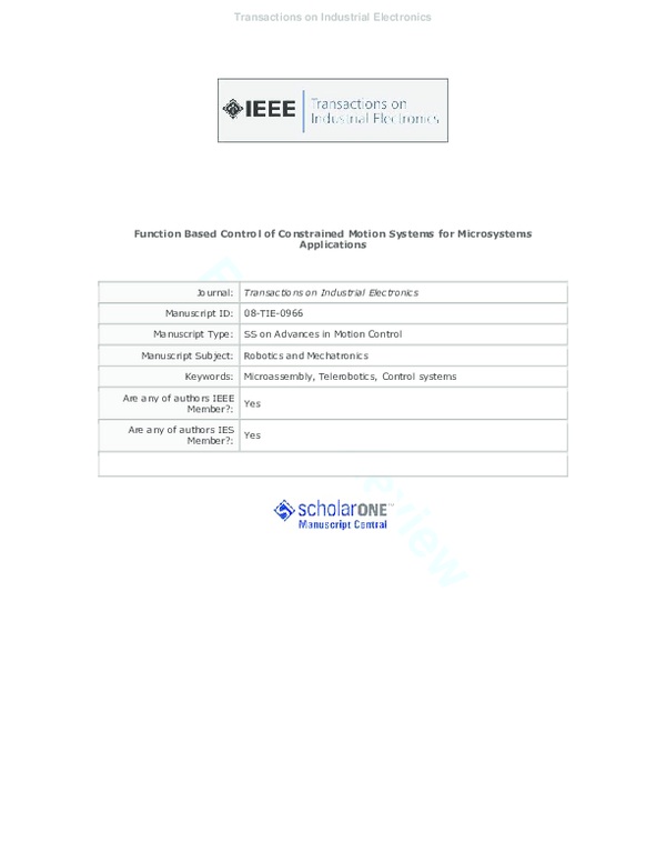 (PDF) Function based control of constrained motion systems for
