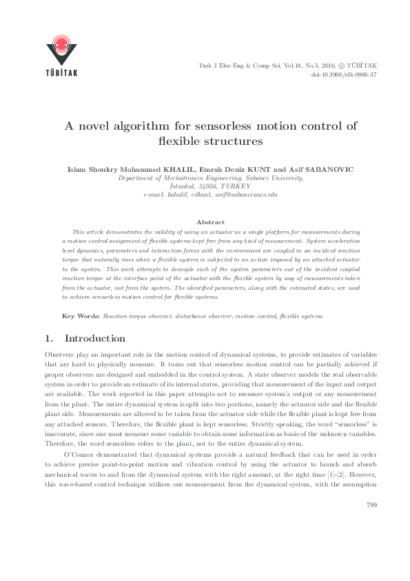 (PDF) A novel algorithm for sensorless motion control, parameter