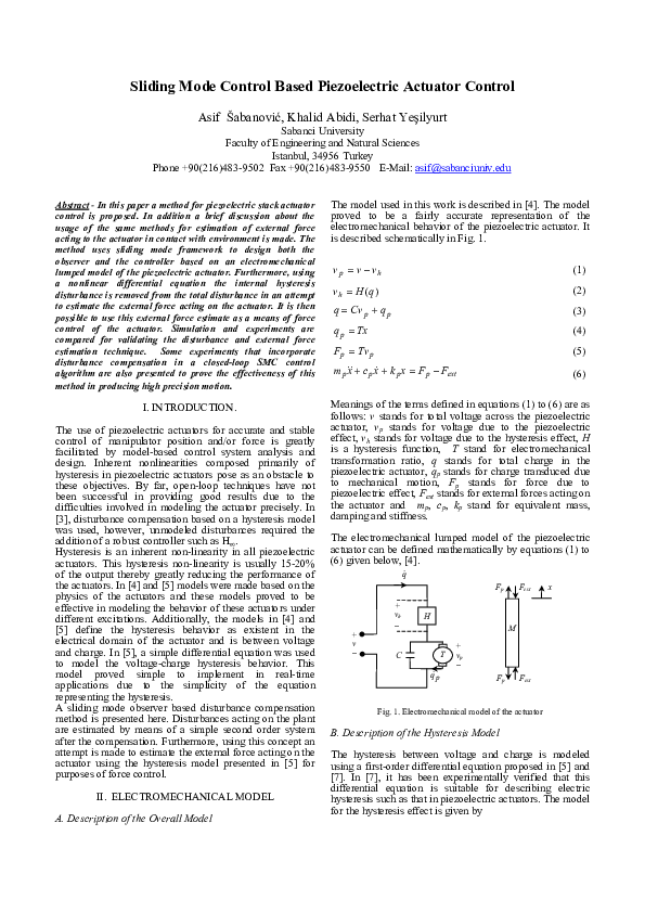 (PDF) Sliding mode control based piezoelectric actuator control Asif