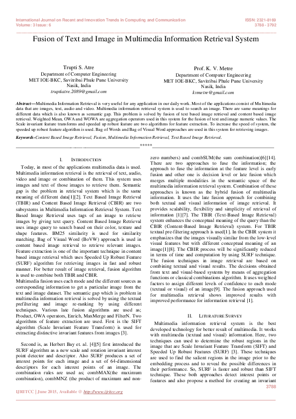 (PDF) Fusion of Text and Image in Multimedia Information Retrieval System International