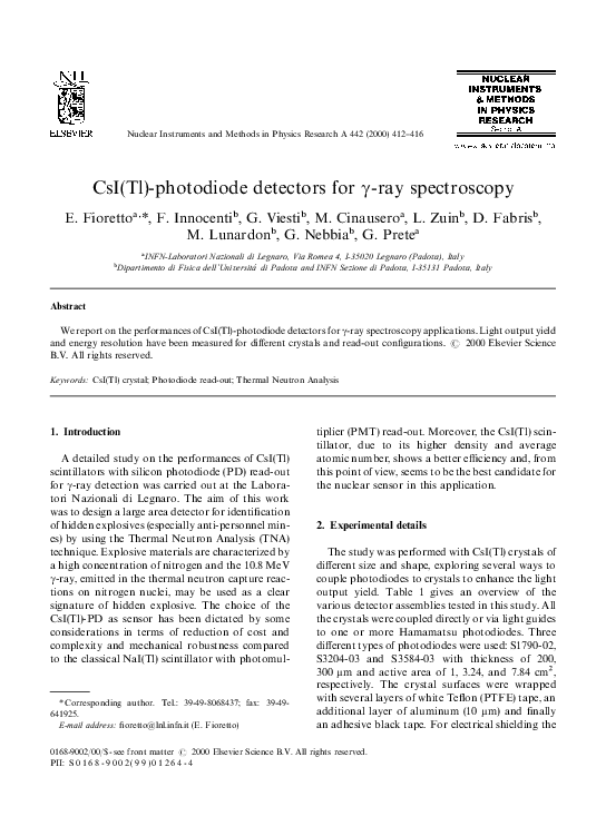 (PDF) CsI(Tl)photodiode detectors for γray spectroscopy Giuseppe Viesti Academia.edu