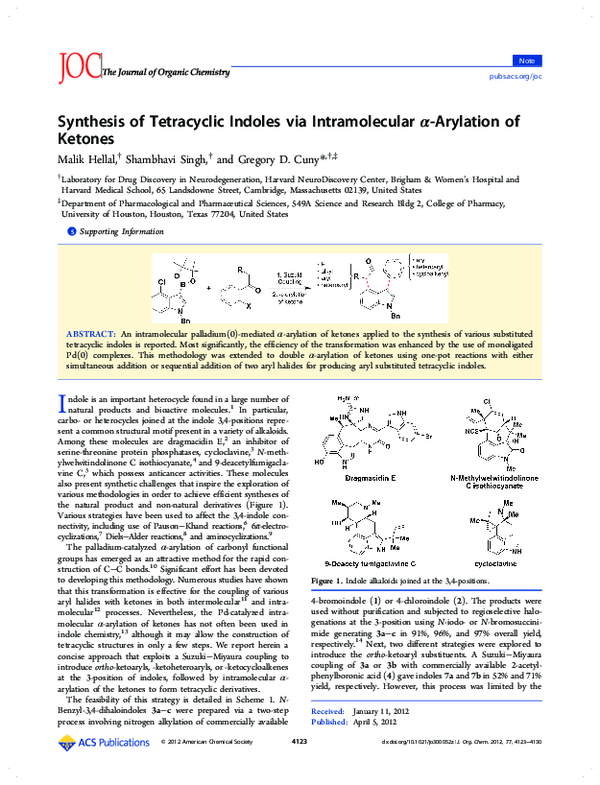 (PDF) Synthesis of Tetracyclic Indoles via Intramolecular α-Arylation ...