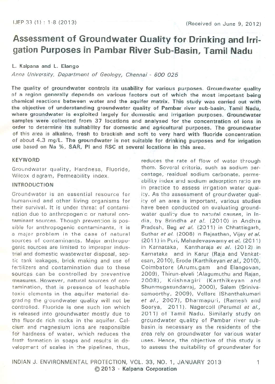 (PDF) Assessment of groundwater quality for drinking and irrigation ...