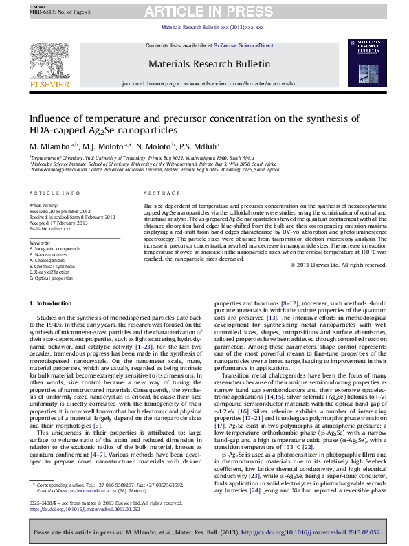(PDF) Influence of temperature and precursor concentration on the ...