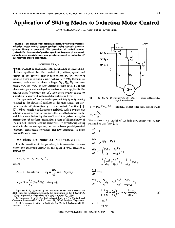 (PDF) Application of Sliding Modes to Induction Motor Control Asif