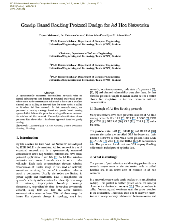 (PDF) Gossip Based Routing Protocol Design for Ad Hoc Networks