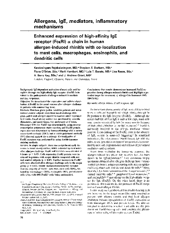 (PDF) Allergic Rhinitis: Pathophysiology and Treatment Focusing on Mast ...