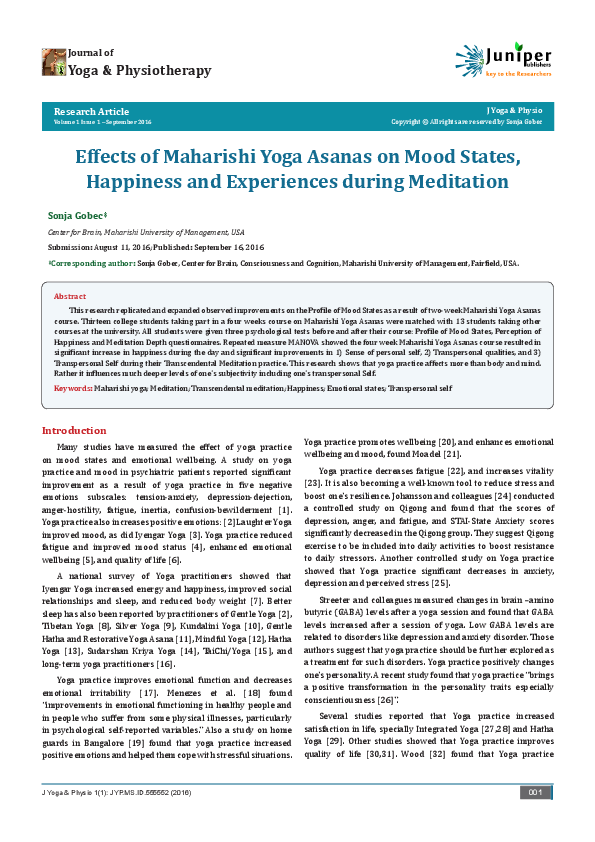 (PDF) Effects of Maharishi Yoga Asanas on Mood States, Happiness and ...