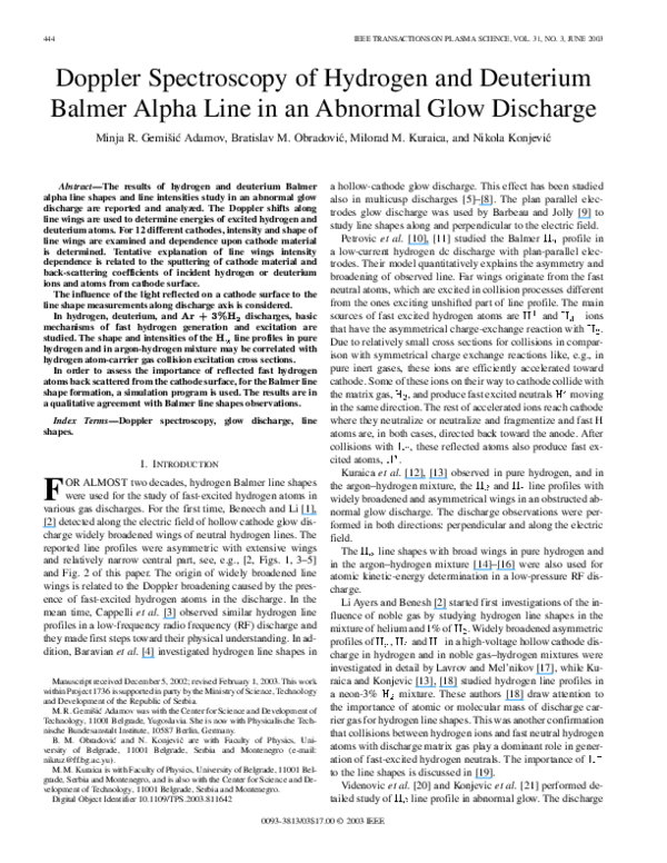 (PDF) Doppler spectroscopy of hydrogen and deuterium Balmer alpha line ...
