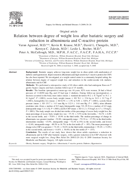 (PDF) Relation between degree of weight loss after bariatric surgery ...