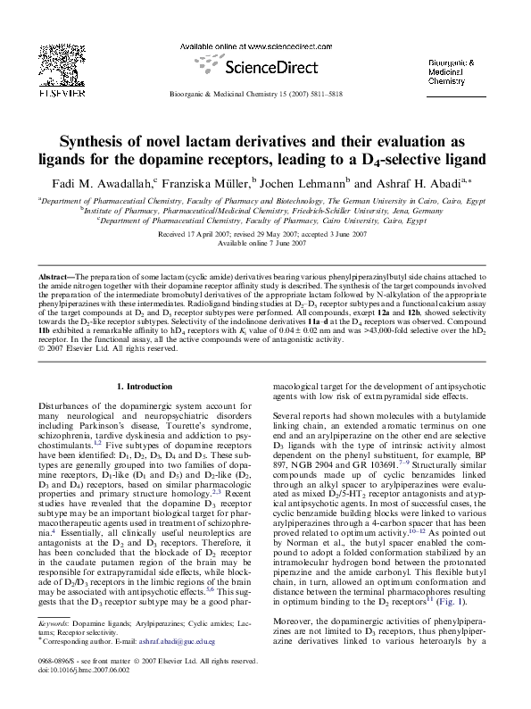 (PDF) Synthesis of novel lactam derivatives and their evaluation as ...